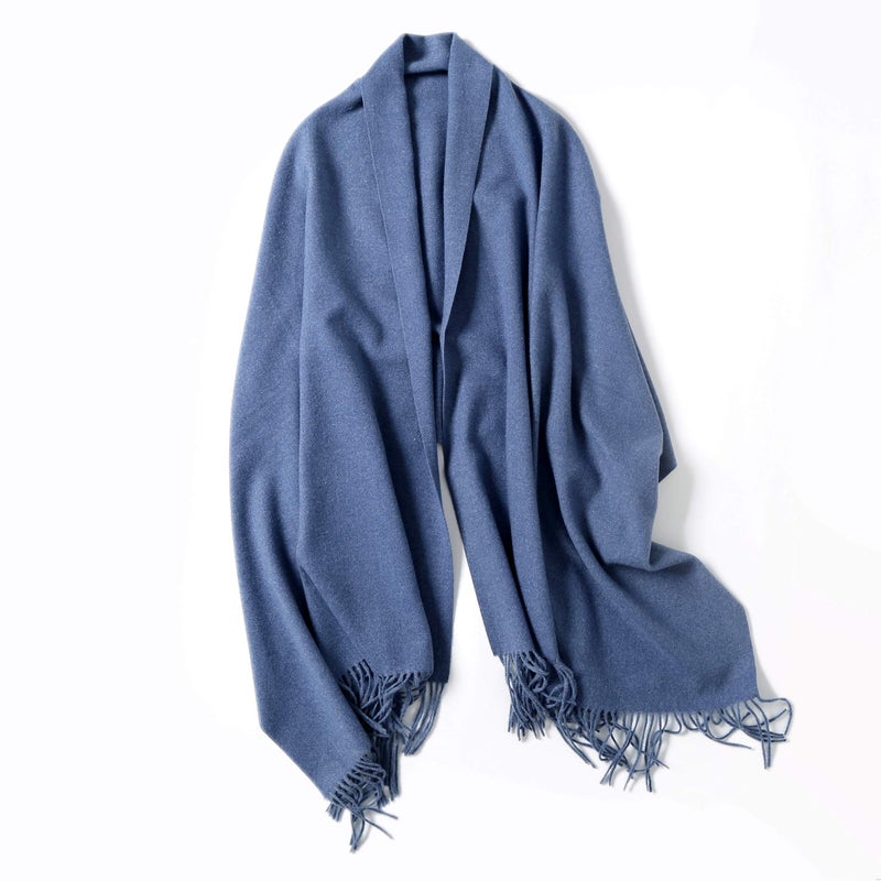 Jeelow Womens Pashmina Shawl Wrap â€“ Reversible Travel Scarf, Blanket Poncho Cape, Shawls and Wraps for Evening Dresses, Wedding & Formal Outfits (Blue Jean) - Image 2
